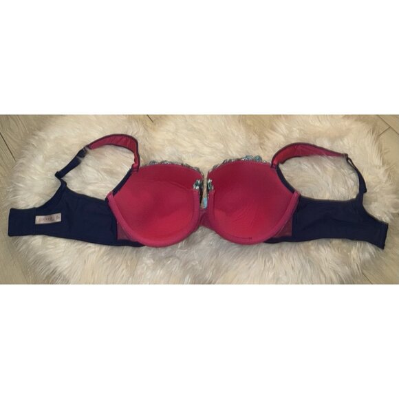 Cacique Embroidered Mesh Lace Balconette Bra Lined Underwire Womens 40DD Pink - Picture 5 of 6